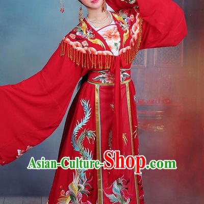 Traditional China Beijing Opera Young Lady Hua Tan Costume Diva Red Embroidered Cape, Ancient Chinese Peking Opera Imperial Concubine Embroidery Dress Clothing