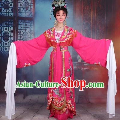 Traditional China Beijing Opera Young Lady Hua Tan Costume Diva Rosy Embroidered Cape, Ancient Chinese Peking Opera Imperial Concubine Embroidery Dress Clothing