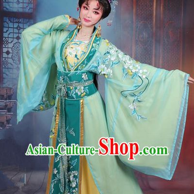 Traditional China Beijing Opera Young Lady Hua Tan Costume Princess Green Embroidered Cape, Ancient Chinese Peking Opera Diva Embroidery Dress Clothing