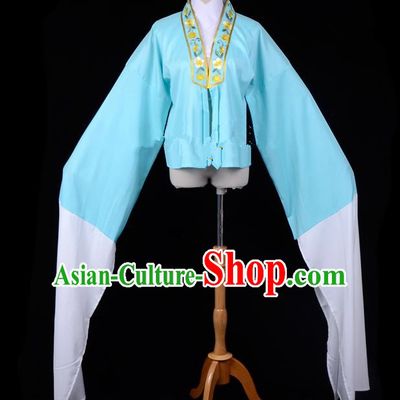 Traditional China Beijing Opera Young Lady Hua Tan Costume Princess Embroidered Blue Blouse, Ancient Chinese Peking Opera Diva Embroidery Water Sleeve Clothing