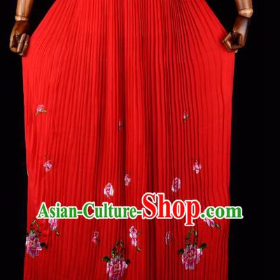 Traditional China Beijing Opera Young Lady Hua Tan Costume Female Embroidered Red Pleated Skirt, Ancient Chinese Peking Opera Diva Embroidery Peony Dress Bust Skirt