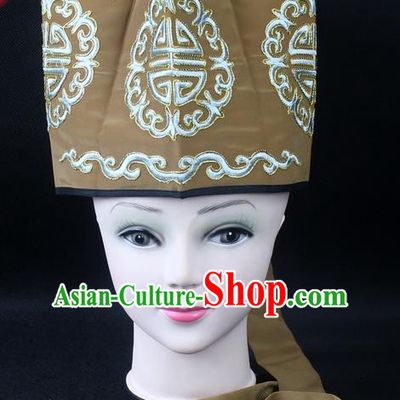 Traditional China Beijing Opera Hair Accessories Lao-Sheng Hat, Ancient Chinese Peking Opera Embroidery Bronze Landlord Hat