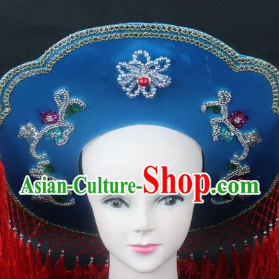 Traditional China Beijing Opera Hair Accessories Fisher-Woman Red Veil Hat, Ancient Chinese Peking Opera Swordplay Helmet Headwear