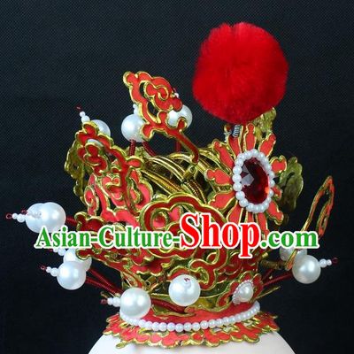 Traditional China Beijing Opera Lang Scholar Niche Sun Wukong Red Tuinga, Ancient Chinese Peking Opera Crown Prince Headwear