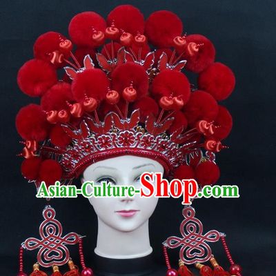Traditional China Beijing Opera Young Lady Hair Accessories Female General Helmet, Ancient Chinese Peking Opera Swordplay Red Venonat Headwear