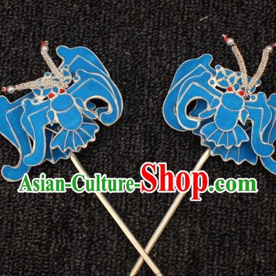 Traditional China Beijing Opera Young Lady Hair Accessories Bat Hairpins, Ancient Chinese Peking Opera Hua Tan Diva Headwear
