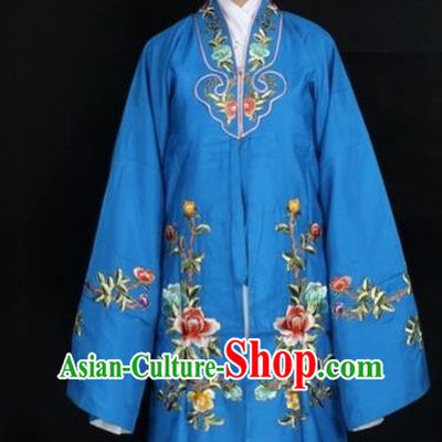 Traditional China Beijing Opera Young Lady Hua Tan Costume Deep Blue Embroidered Cape, Ancient Chinese Peking Opera Female Diva Embroidery Peony Dress Clothing