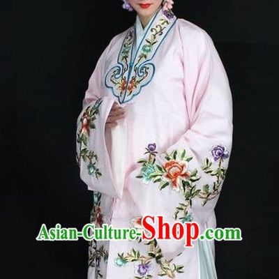Traditional China Beijing Opera Young Lady Hua Tan Costume Light Pink Embroidered Cape, Ancient Chinese Peking Opera Female Diva Embroidery Peony Dress Clothing