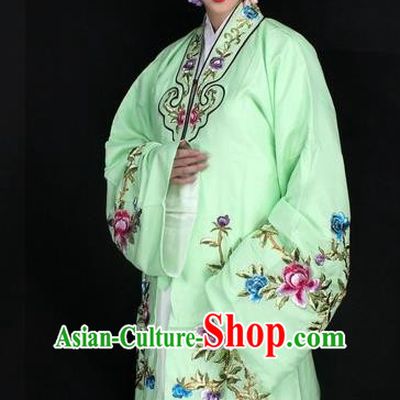 Traditional China Beijing Opera Young Lady Hua Tan Costume Light Green Embroidered Cape, Ancient Chinese Peking Opera Female Diva Embroidery Peony Dress Clothing