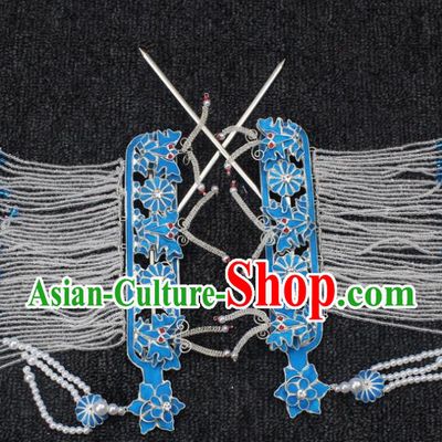 Traditional China Beijing Opera Young Lady Hair of Temple Tassel Step Shake, Ancient Chinese Peking Opera Hua Tan Diva Hairpins