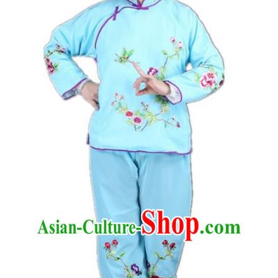 Traditional China Beijing Opera Young Lady Hua Tan Costume Maidservants Embroidered Blue Clothing, Ancient Chinese Peking Opera Diva Embroidery Dress Clothing