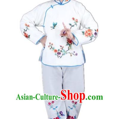 Traditional China Beijing Opera Young Lady Hua Tan Costume Maidservants Embroidered White Clothing, Ancient Chinese Peking Opera Diva Embroidery Dress Clothing