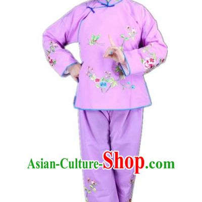 Traditional China Beijing Opera Young Lady Hua Tan Costume Maidservants Embroidered Purple Clothing, Ancient Chinese Peking Opera Diva Embroidery Dress Clothing