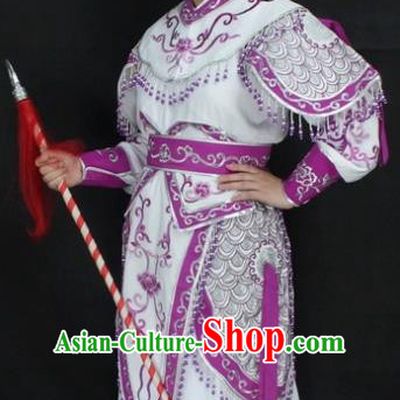 Traditional China Beijing Opera Swordplay Costume Purlpe Embroidered Clothing, Ancient Chinese Peking Opera Blues Embroidery Dress Clothing