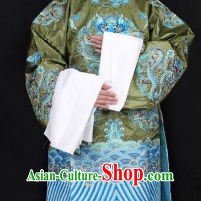 Traditional China Beijing Opera Old Women Costume Empress Dowager Embroidered Green Cape, Ancient Chinese Peking Opera Pantaloon Embroidery Dress Clothing