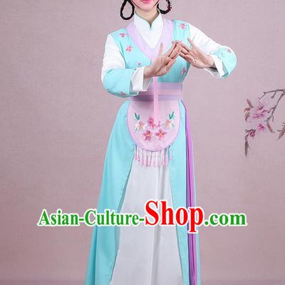 Traditional China Beijing Opera Young Lady Hua Tan Costume Servant Girl Embroidered Light Blue Clothing, Ancient Chinese Peking Opera Diva Embroidery Dress Clothing