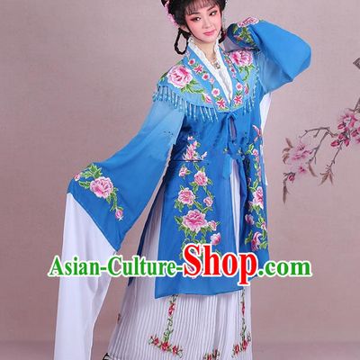 Traditional China Beijing Opera Young Lady Hua Tan Costume Embroidered Blue Shawl, Ancient Chinese Peking Opera Diva Embroidery Dress Clothing