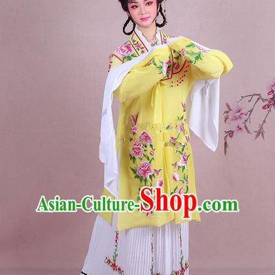 Traditional China Beijing Opera Young Lady Hua Tan Costume Embroidered Yellow Shawl, Ancient Chinese Peking Opera Diva Embroidery Dress Clothing
