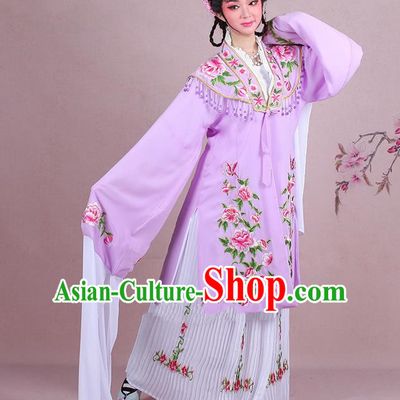 Traditional China Beijing Opera Young Lady Hua Tan Costume Embroidered Lilac Shawl, Ancient Chinese Peking Opera Diva Embroidery Dress Clothing