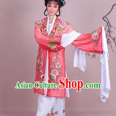 Traditional China Beijing Opera Young Lady Hua Tan Costume Embroidered Watermelon Red Shawl, Ancient Chinese Peking Opera Diva Embroidery Dress Clothing