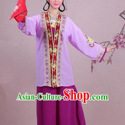 Traditional China Beijing Opera Pantaloon Costume A Dream in Red Mansions Maidservants Purple Dress, Ancient Chinese Peking Opera Dowager Embroidery Clothing