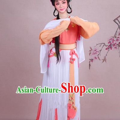 Traditional China Beijing Opera Young Lady Servant Girl Costume Embroidered Orange Dress, Ancient Chinese Peking Opera Diva Embroidery Clothing