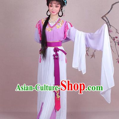 Traditional China Beijing Opera Young Lady Servant Girl Costume Embroidered Purple Dress, Ancient Chinese Peking Opera Diva Embroidery Clothing