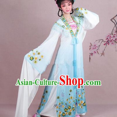 Traditional China Beijing Opera Young Lady Costume Embroidered Blue Fairy Dress, Ancient Chinese Peking Opera Diva Embroidery Plum Blossom Clothing
