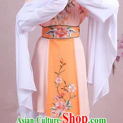 Traditional China Beijing Opera Young Lady Costume Embroidered Orange Servant Girl Dress, Ancient Chinese Peking Opera Diva Embroidery Peony Clothing