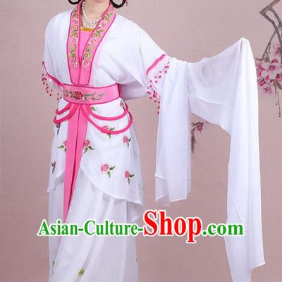 Traditional China Beijing Opera Young Lady Costume Embroidered White Servant Girl Dress, Ancient Chinese Peking Opera Diva Embroidery Clothing