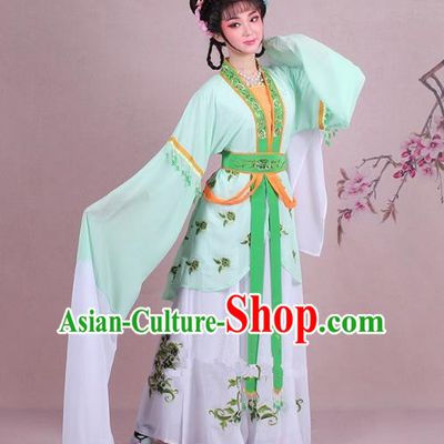 Traditional China Beijing Opera Young Lady Costume Embroidered Green Servant Girl Dress, Ancient Chinese Peking Opera Diva Embroidery Clothing