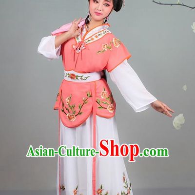 Traditional China Beijing Opera Young Lady Costume Servant Girl Embroidered Orange Dress, Ancient Chinese Peking Opera Diva Jordan-Sitting Embroidery Clothing