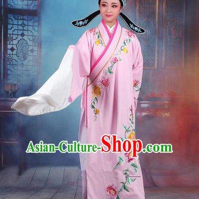 Traditional China Beijing Opera Niche Costume Gifted Scholar Pink Embroidered Robe and Hat, Ancient Chinese Peking Opera Young Men Embroidery Peony Clothing