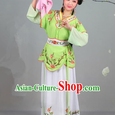 Traditional China Beijing Opera Young Lady Costume Servant Girl Embroidered Green Dress, Ancient Chinese Peking Opera Diva Jordan-Sitting Embroidery Clothing