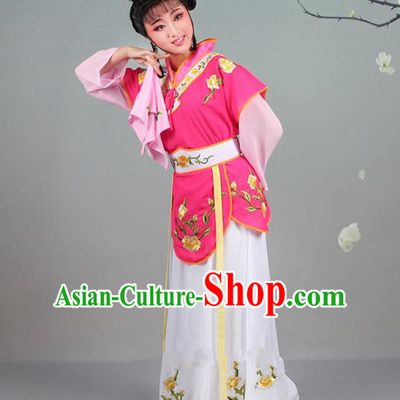 Traditional China Beijing Opera Young Lady Costume Servant Girl Embroidered Burgandy Dress, Ancient Chinese Peking Opera Diva Jordan-Sitting Embroidery Clothing