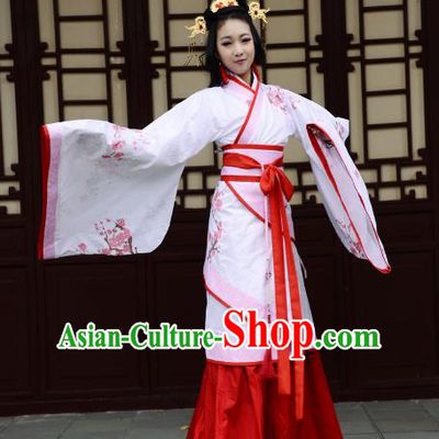 Traditional Chinese Han Dynasty Imperial Princess Curve Bottom Costume, China Ancient Hanfu Dress Palace Lady Hand Painting Plum Blossom Clothing for Women