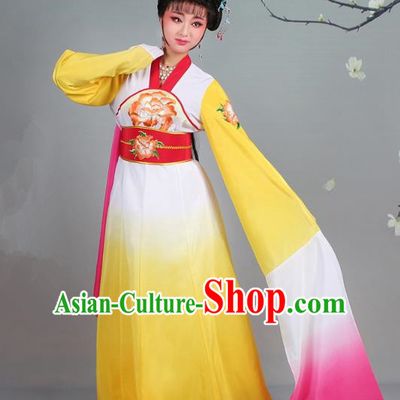 Traditional China Beijing Opera Palace Lady Hua Tan Costume Gradient Yellow Water Sleeve Dress, Ancient Chinese Peking Opera Diva Senior Concubine Embroidery Clothing