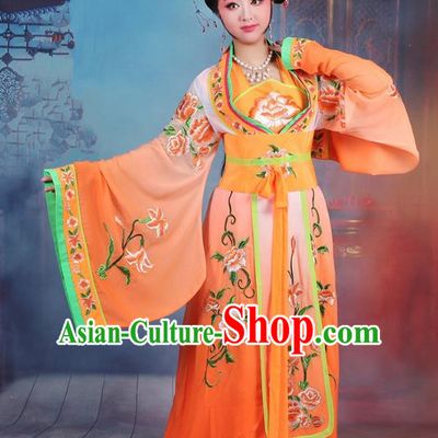 Traditional China Beijing Opera Palace Lady Hua Tan Costume Orange Embroidered Dress, Ancient Chinese Peking Opera Diva Princess Embroidery Clothing