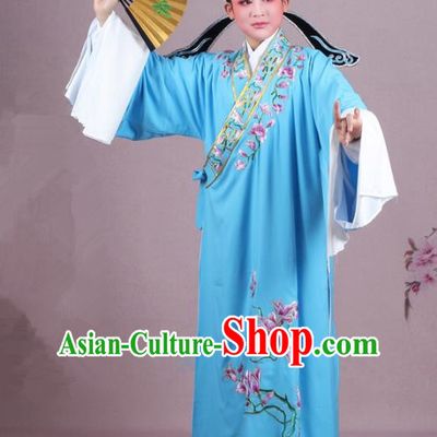 Traditional China Beijing Opera Niche Costume Gifted Scholar Blue Embroidered Robe and Hat, Ancient Chinese Peking Opera Young Men Embroidery Mangnolia Clothing