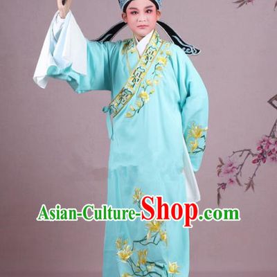 Traditional China Beijing Opera Niche Costume Gifted Scholar Light Blue Embroidered Robe and Hat, Ancient Chinese Peking Opera Young Men Embroidery Mangnolia Clothing