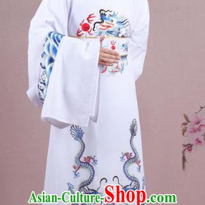 Traditional China Beijing Opera Niche Costume Lang Scholar White Embroidered Robe and Hat, Ancient Chinese Peking Opera Magistrate Embroidery Dragons Gwanbok Clothing