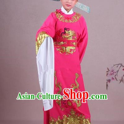 Traditional China Beijing Opera Niche Costume Lang Scholar Rosy Embroidered Robe and Hat, Ancient Chinese Peking Opera Emperor Son-in-law Embroidery Gwanbok Clothing