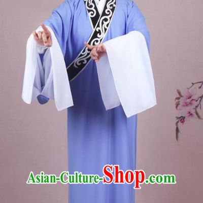 Traditional China Beijing Opera Niche Costume Scholar Embroidered Deep Blue Robe and Headwear, Ancient Chinese Peking Opera Young Men Clothing