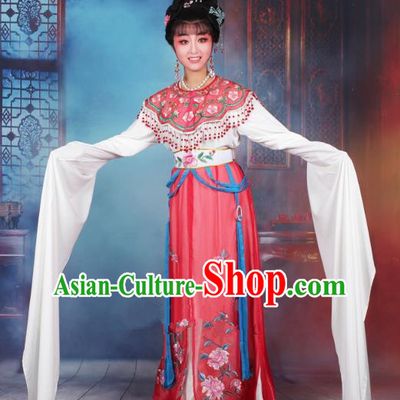 Traditional China Beijing Opera Young Lady Hua Tan Costume Red Embroidered Dress, Ancient Chinese Peking Opera Diva Senior Concubine Embroidery Peony Clothing