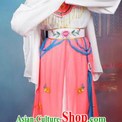 Traditional China Beijing Opera Young Lady Hua Tan Costume Watermelon Red Embroidered Dress, Ancient Chinese Peking Opera Diva Senior Concubine Embroidery Peony Clothing