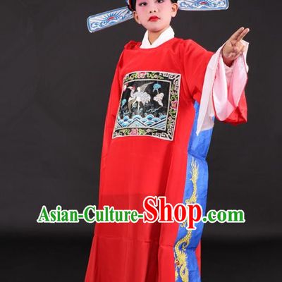 Traditional China Beijing Opera Niche Costume Lang Scholar Embroidered Robe and Hat, Ancient Chinese Peking Opera Embroidery Gwanbok for Kids