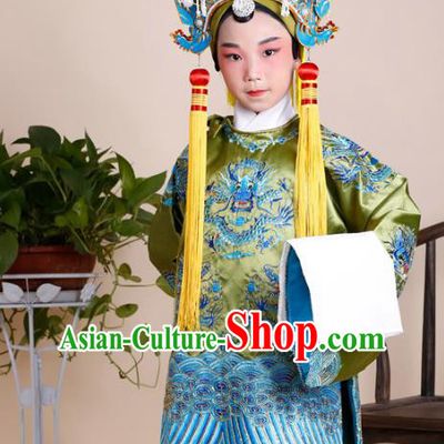 Traditional China Beijing Opera Old Women Costume Embroidered Robe and Headwear, Ancient Chinese Peking Opera Pantaloon Embroidery Dress Clothing for Kids