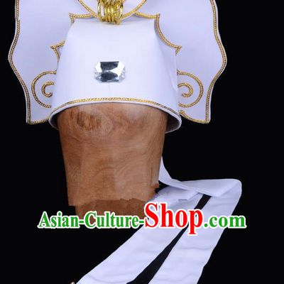 Traditional China Beijing Opera Young Men Hair Accessories Scholar Share-Win Headwear, Ancient Chinese Peking Opera Niche White Hat