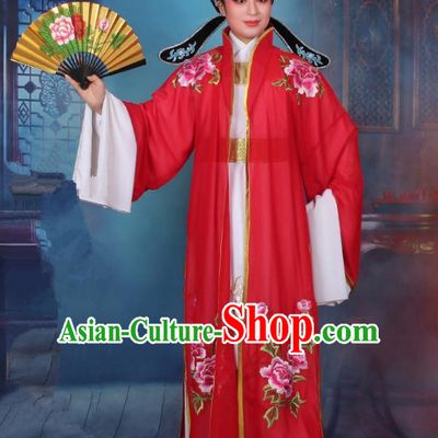 Top Grade Professional Beijing Opera Niche Costume Scholar Red Embroidered Cape, Traditional Ancient Chinese Peking Opera Embroidery Young Men Clothing
