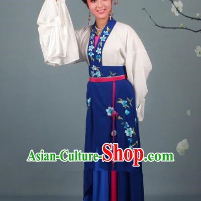Traditional China Beijing Opera Young Lady Hua Tan Costume Princess Navy Embroidered Dress, Ancient Chinese Peking Opera Diva Embroidery Peach Blossom Clothing